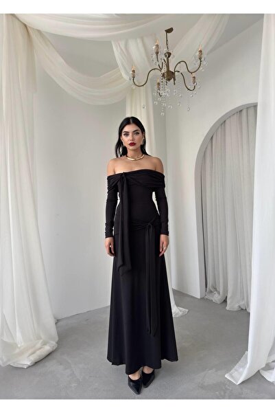 Caddebostan Moda Women's Long Sleeve Flowy Strapless Dress Evening Gown Gradu...