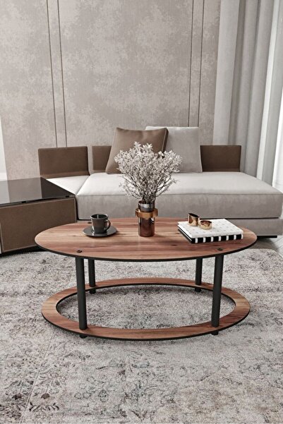 İNCELER DEKOR & DİZAYN Hole Masivo Orta Sehpa 70x40 Elips Madran Ceviz