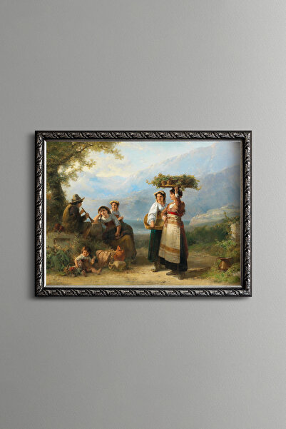 epiqart Pastoral Kadın Figürleri ve Doğa Manzarası - Vintage Desenli Çerçeve ...