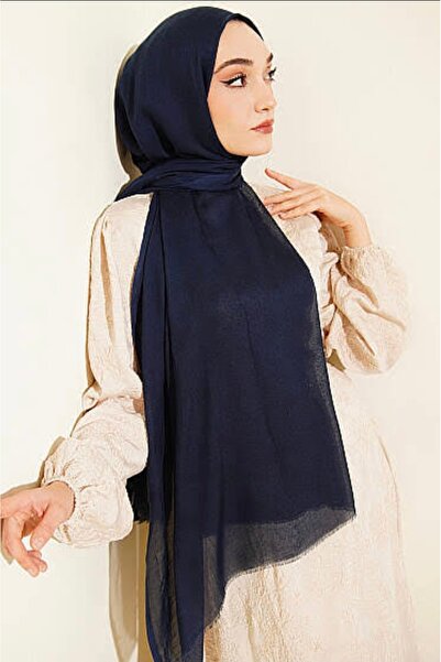Nazellaa Aya Series Plain Aya Thin Cotton Shawl Deep Navy Blue