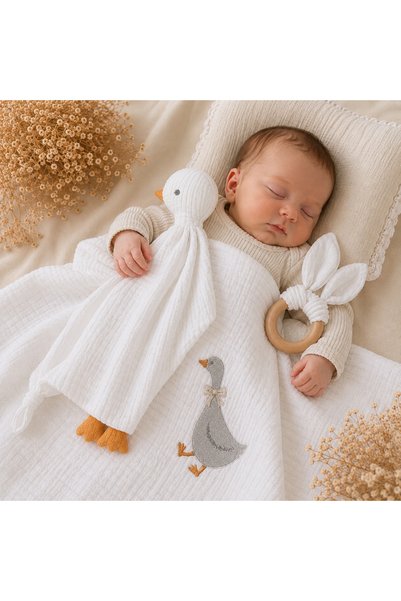 LUMY KIDS Cute Duck 100% Cotton Muslin 3-Piece Sleeping Buddy Baby and Child Gift Set