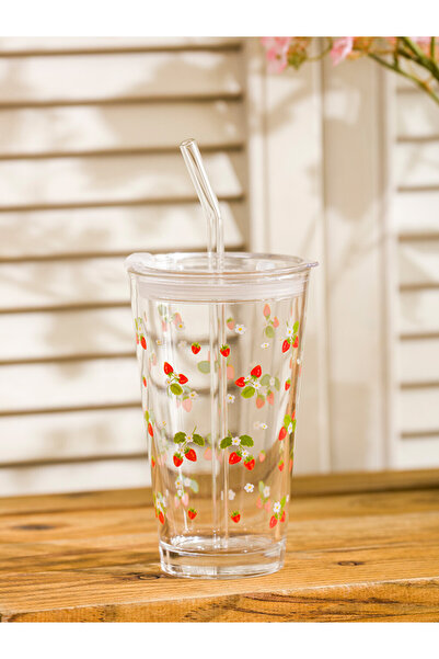 LC Waikiki Flower Printed Glass Cup with Straw for Style Enthusiasts from Uzg...