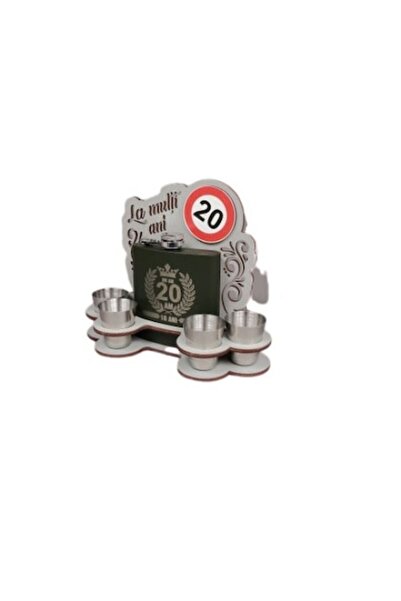 LimArt Set de flacoane cu 4 pahare metalice, pentru a 20-a aniversare, 250 gr