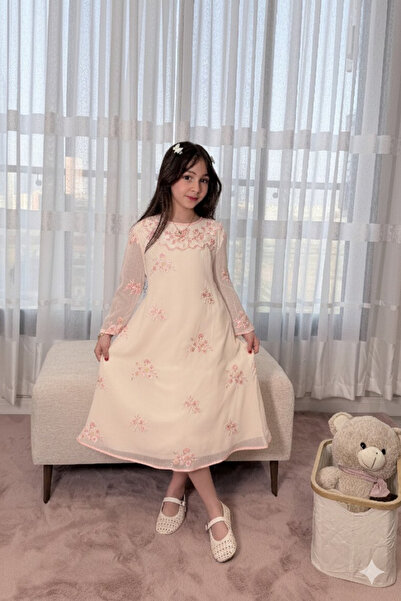 alamira fashion Girls' Dress with Floral Embellishments and Lace Collar 55383
