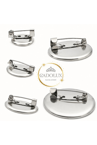 CADOLUX set 100 round back brooches silver 2 cm for brooches