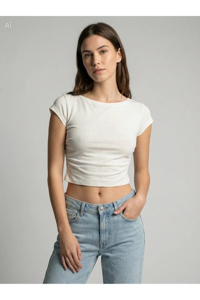 MAYOPORT Women's Black and White 2-Pack Boat Neck Side Ruched Ribbed Crop T-Shirt