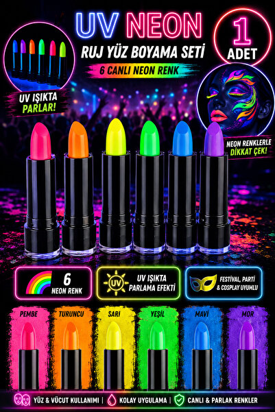 Tamsena Store UV Neon Ruj Yüz Boyama Seti 6 Renk Karanlıkta Parlayan Festival...