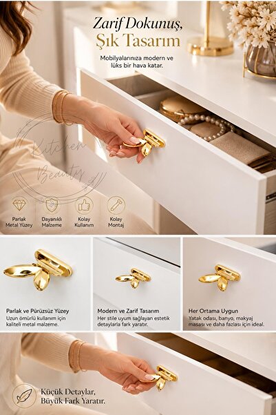 Kitchen Beauty 2 Adet Çekmece Kulpu Yapışkanlı Mobilya Dolap Çekmece Kulp