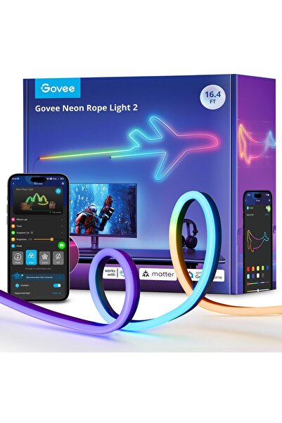Govee Neon Halat Işık 2, RGBIC Neon LED Şerit 5m, Şekil Haritalamalı, DIY Tas...