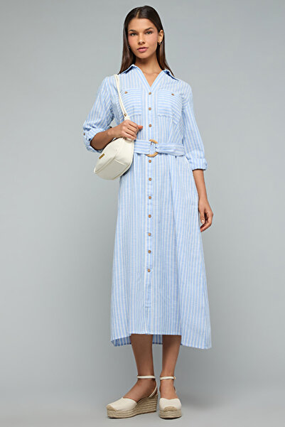 R&B Striped Shirt Dress with Long Sleeves