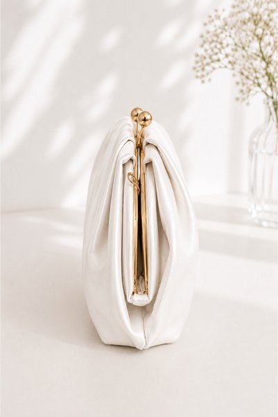 Molie Women's White Leather Clutch Evening Dress Hand and Shoulder Bag