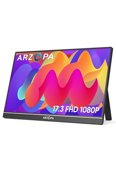 Arzopa 17,3 İnç Büyük Taşınabilir Monitör, Dizüstü Bilgisayar için Standlı 19...