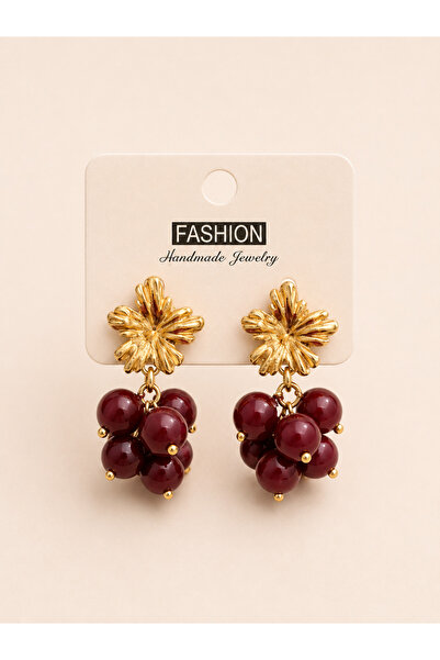 Çelik 🍇 Bordo Üzüm Tasarım Gold Küpe salkım küpe