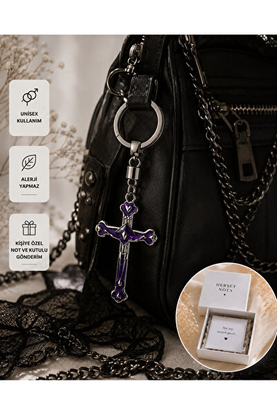 HER ŞEY NOTA www.herseynota.com Purple Gothic Cross Keychain – Unisex Vintage...