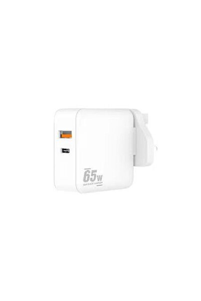 COOLHAWK شاحن سريع PD 65W GaN مع منفذ USB-A واحد ومنفذ Type-C ومحول المملكة ا...