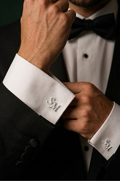 Steel Art Kuyumculuk Gümüş Kaplama 2 Harfli Kol Düğmesi Damat Hediyesi Düğün ...