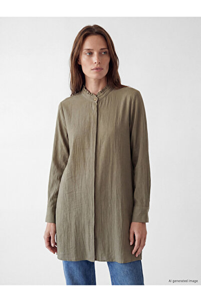 LC Waikiki Brown Ruffled High Neck Women's Shirt Tunic
