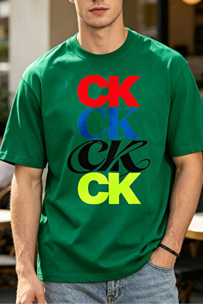 Fleck قمصان تي شيرت كاجوال للرجال بطباعة شعار CK ملونة
