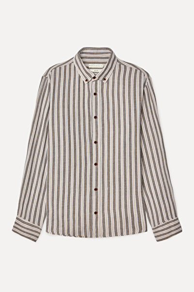Mudo Men's Ecru Striped Regular Fit Long Sleeve Shirt