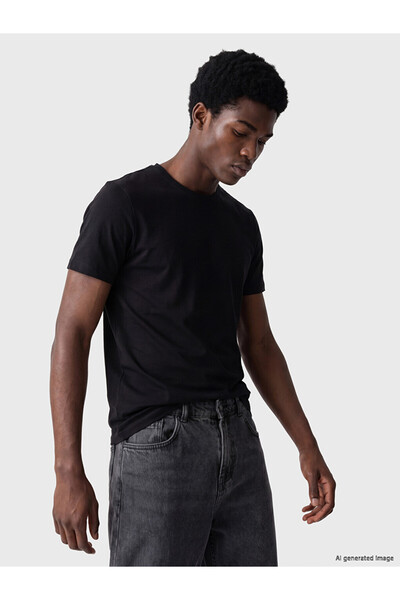LC Waikiki Black Slim Fit Basic Flexible Men's T-Shirt 2-Pack