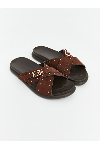 LC Waikiki Brown Staple Detailed Women's Cross-Strapped Slippers