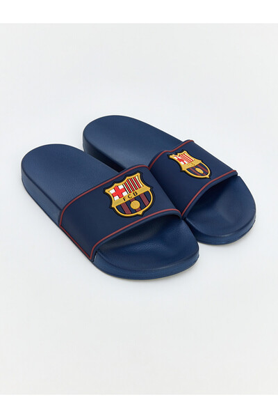 LC Waikiki Navy Blue Barcelona Printed Boys' Slippers