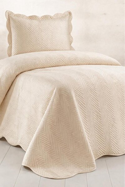 Çeyiz Diyarı Nora Luxury Velvet Single Bedspread Cream