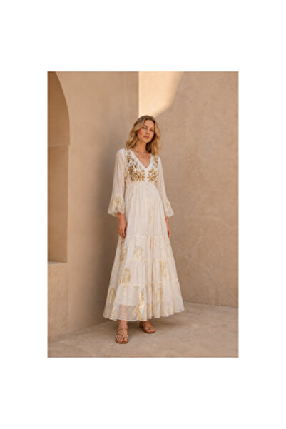 FeteRL BOHO Manvi White Dress with gold applications
