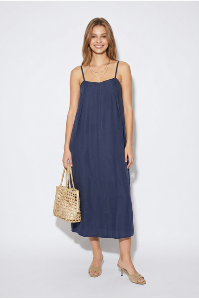 VENA Strappy Soft Textured Lyocell Dress-Navy Blue