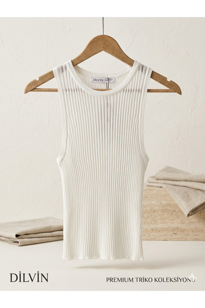 moda rüyası Ribbed Transparent Tank Top Women's Crew Neck Flexible Summer Bas...