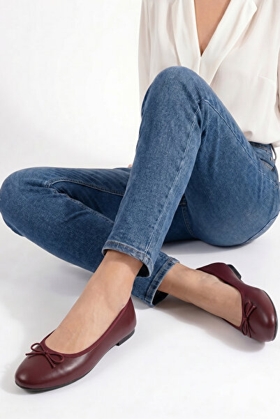 PİMORA Round Toe Bowknot Flat Heeled Orthopedic Classic Closed Ballerinas New...