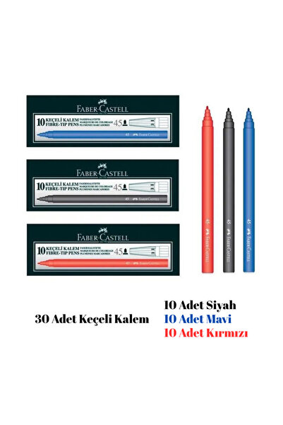 Faber Castell Faber Keçeli Kalem 45 Siyah Mavi Kırmızı 30 Adet Set
