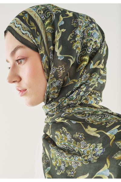 Freshscarfs Șal din viscoză moale cu model etnic, kaki militar