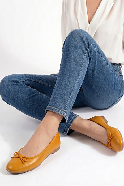 PİMORA Round Toe Bowknot Flat Heeled Orthopedic Classic Closed Ballerinas New...