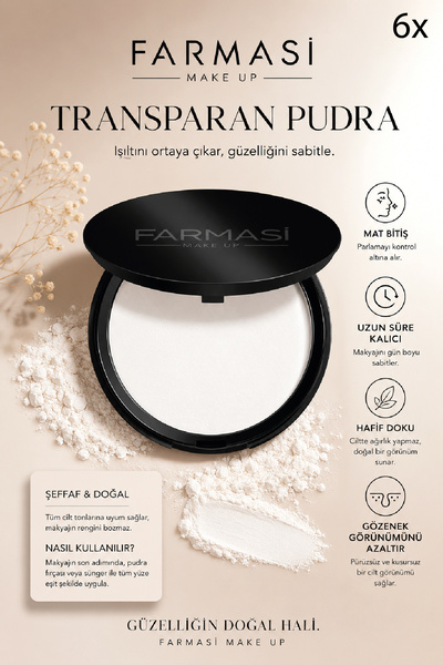 Farmasi Makyaj Sabitleyici Transparan Pudra 14gr + Sünger 6 Adet
