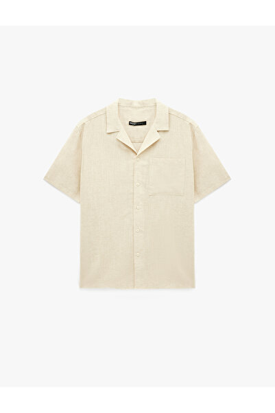 Koton Regular Fit Short Sleeve Turn-Down Collar Linen Blend Shirt with Pocket...