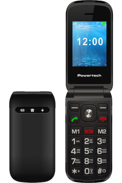 POWERTECH Milly Flip V2 Κινητό Τηλέφωνο Διπλής SIM με Μεγάλα Κουμπιά Μαύρο