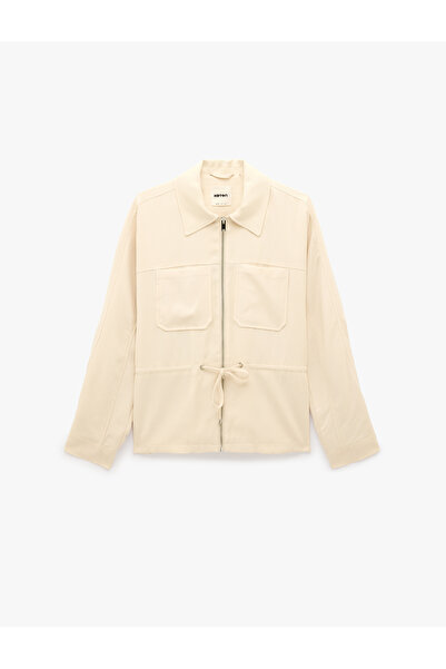 Koton Viscose Kupra Fabric Long Sleeve Shirt Jacket with Waist Tie Detail