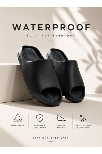 Premium Waterproof Comfort Slides – Black