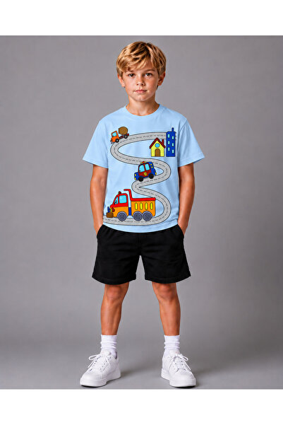 VODEXA Set de tricou și pantaloni scurți pentru fete și băieți, 100% bumbac, ...