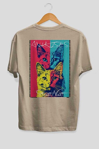 Ankhises Μπλουζάκι  "47 Cats for Cat Lovers " με στάμπα, μπεζ, oversized, 100...