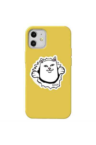 Other Apple iPhone 12 White cat Yellow Colored Silicone TPU Θήκη