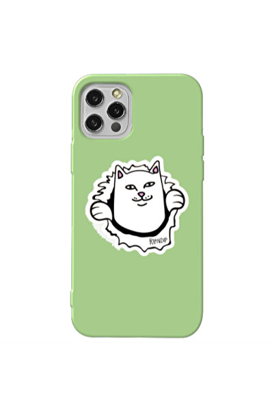 Other Apple iPhone 12 Pro White cat Light Green Colored Silicone TPU Θήκη