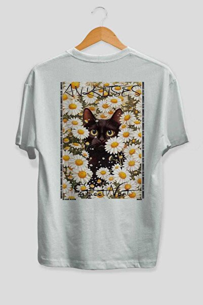 Ankhises For the Sake of Cats 121 Cat Printed White Oversize T-Shirt 100% Cot...