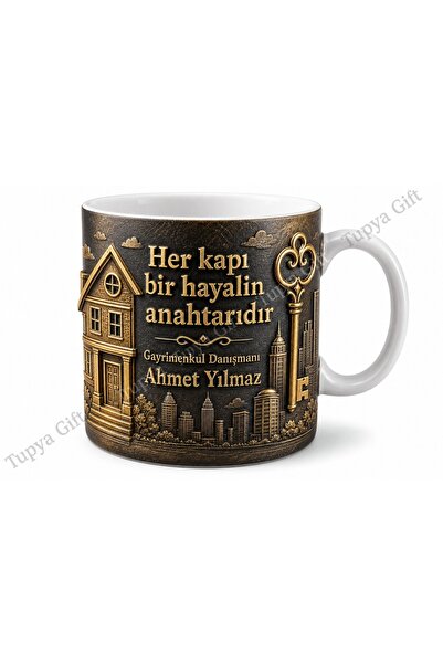 Tupya Gift Emlakçıya Hediye Kişiye Özel Baskılı Kupa Bardak Gayrimenkul Danış...