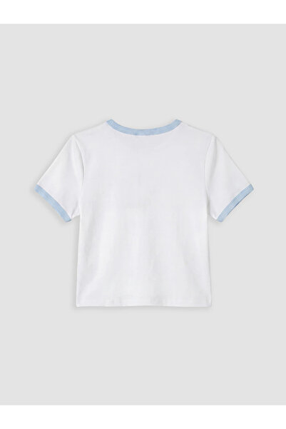LC Waikiki White Crew Neck T-Shirt with Stitch and Angel Print for Women
