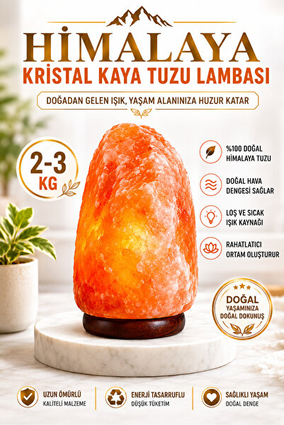 ANADOLU HASAT Himalaya Kristal Kaya Tuzu Lambası 2-3 Kg Ahşap Tabanlı 1,5 Met...