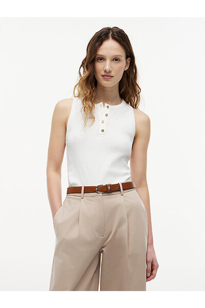 Tommy Hilfiger kadın gold button henley t-shirt