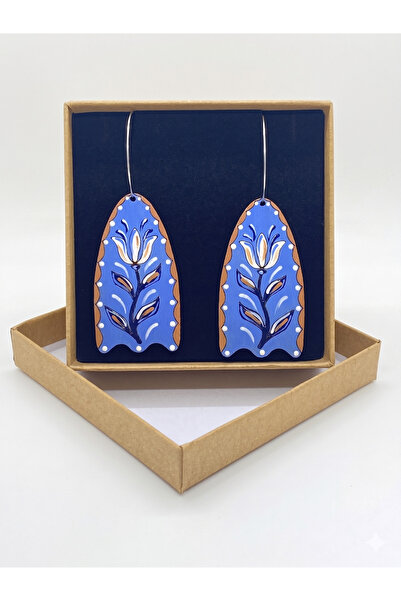 OEM Handmade Tulip earrings, traditional design, blue, painted on wood, hypoa...