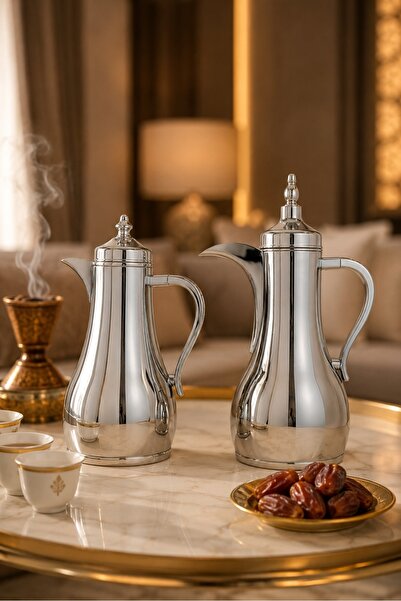 Generic طقم ترامس الفاخر باللون الكروم اللامع عالي الجودة بسعة (1 لتر + 1 لتر).